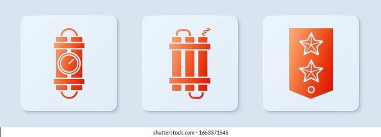 Detonate Dynamite Bombenstab, Detonate Dynamite Bombe Stock und Timer Uhr und Chevron . Weißer Quadrat-Knopf. Vektorillustration