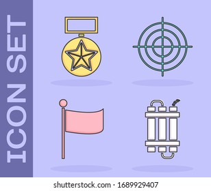 Set Detonate dynamite bomb stick, Military reward medal , Flag  and Target sport for shooting competition icon. Vector
