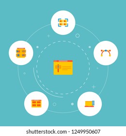 Set of development icons flat style symbols with error page, portfolio, website content and other icons for your web mobile app logo design.