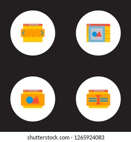 Set of development icons flat style symbols with website image, website text, website slider and other icons for your web mobile app logo design.