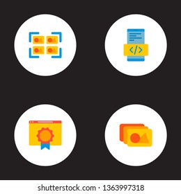 Set of development icons flat style symbols with mobile app coding, portfolio, best quality website and other icons for your web mobile app logo design.