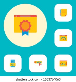 Set of development icons flat style symbols with website performance, copywriting, domain and other icons for your web mobile app logo design.