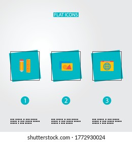Set of development icons flat style symbols with design tool, raster art, web browser and other icons for your web mobile app logo design.