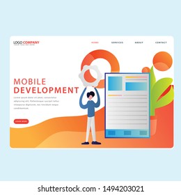 Set of Development Landing pages template for development, mobile, shop and marketing. Modern flat design concept. Web page design for website and mobile website. Flat vector illustration. Easy edit.