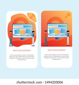 Set of Development Mobile pages template for development, mobile, shop and marketing. Modern flat design concept. Web page design for website and mobile website. Flat vector illustration. Easy edit.