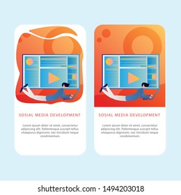 Set of Development Mobile pages template for development, mobile, shop and marketing. Modern flat design concept. Web page design for website and mobile website. Flat vector illustration. Easy edit.