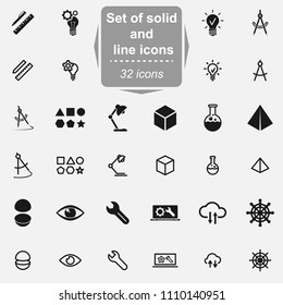 Set of development solid and line vector icons.