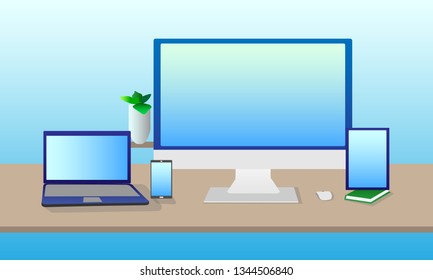  A set of device devices for software image in a flat design. Desktop Web Designer Software