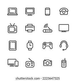 Set of device and gadget icons with linear style isolated on white background