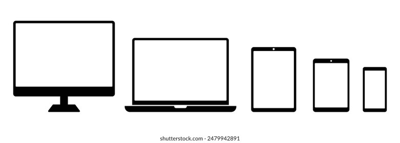 Set of Device icon collection. Smartphone, tablet, laptop and desktop computer symbol. vector Illustration.