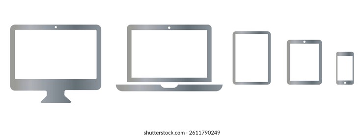  Set of Device icon collection. Smartphone, tablet, laptop and desktop computer symbol. 