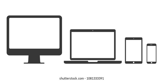 Set of device icon. Computer, laptop, tablet pc and phone set. Vector illustration