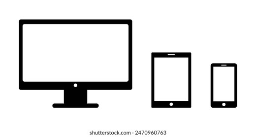 Conjunto de iconos de dispositivo. Ordenador, ordenador portátil, tablet pc y teléfono. Vector