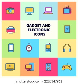 Set of device icons with a colorful design. Gadgets and electronics vector illustrations