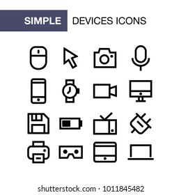 Set of device icons for simple flat style ui design.