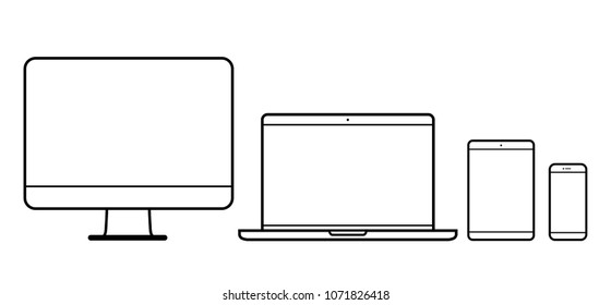 Set of device line icon. Computer, laptop, tablet pc and phone set. Vector illustration
