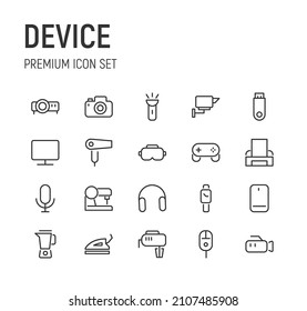 Set of device line icons. Premium pack of signs in trendy style. Pixel perfect objects for UI, apps and web. 