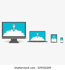 set device  with a rocket. business design, development