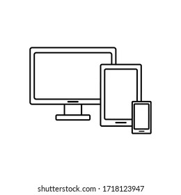 set of devices computer, laptop, tablet and mobile phone with white wallpaper screen isolated on white