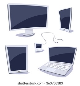 Set of devices gray colors with blank monitor, vector illustration mockup 