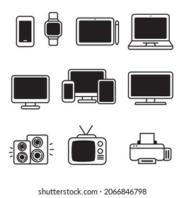 Set of devices icon with black color isolated on white background