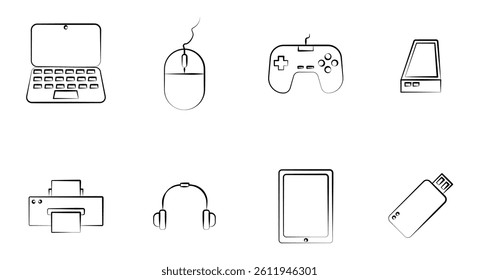set of devices icon sketch vector