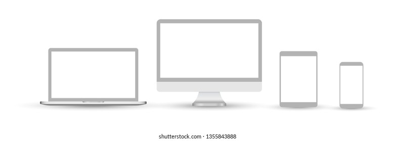 Set of devices icons. Set of devices icons. Devices isolated on white background. Icons: computer screen, laptop, tablet pc, smartphone, electronic book - stock vector illustration