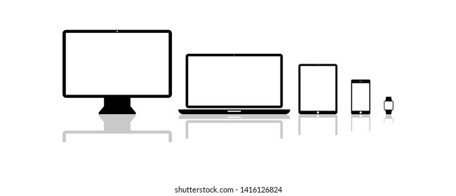 Set devices icons isolated technology products. Desktop tablet phone icons. Mock up of responsive design web application or website. EPS 10