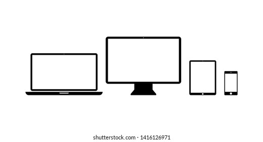 Set devices icons isolated technology products. Desktop tablet phone icons. Mock up of responsive design web application or website. EPS 10