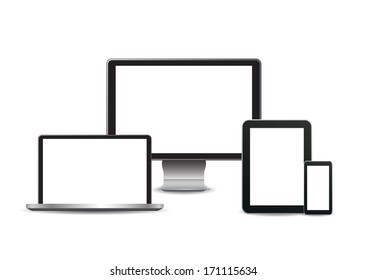 Set of devices, mobile phone, tablet, laptop. Vector