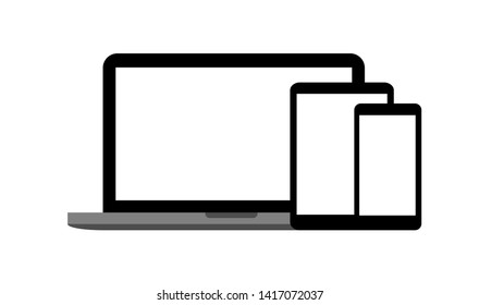 Set of devices as mockup for responsive web design. Flat vector illustration of laptop, tablet, smartphone with different screen sizes and ratio. Website UI optimization concept with portable gadgets.