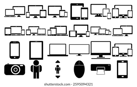 Set of Devices Vector Line Icons. Computers and mobile phones linear icons.