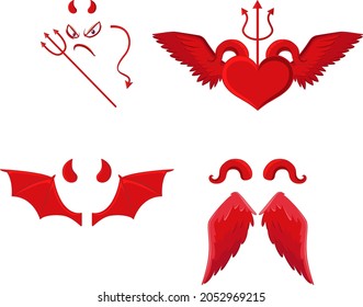 Set of devil and angel object decor illustration