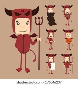 Set of devil characters poses , eps10 vector format