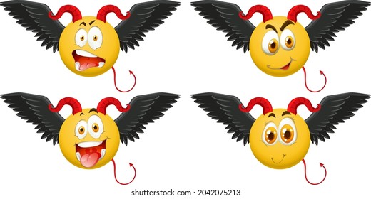 Set of devil emoticon with facial expression illustration
