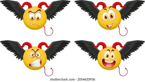 Set of devil emoticon with facial expression illustration