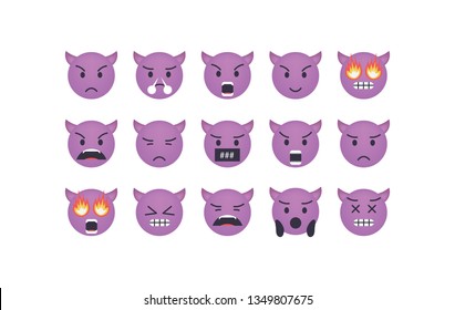  Set of devil emoticon vector isolated on white background. Emoji vector. Smile icon collection. Reactions icon web.