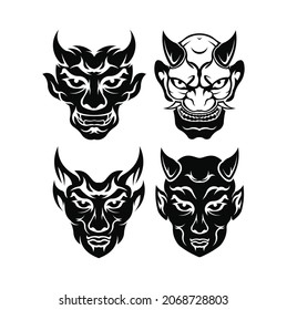  set of devil head or Lucifer demon face with horns and a goatee beard