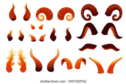 Set of devil horns collection of red different shapes satan's horns carnival party accessory vector illustration on white background