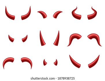 Set of Devil horns isolated on white background, Red devil demon satan horn. Monster symbol. Vector illustration