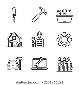 Set of devops, agile, scrum line icons. Plan, process, monitor, coding, programming etc. Editable stroke