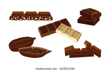 Set Devoted To Chocolate Of Different Kinds Vector Illustration