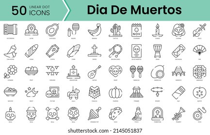 Set of dia de muertos icons. Line art style icons bundle. vector illustration