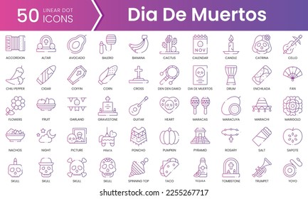 Set of dia de muertos icons. Gradient style icon bundle. Vector Illustration