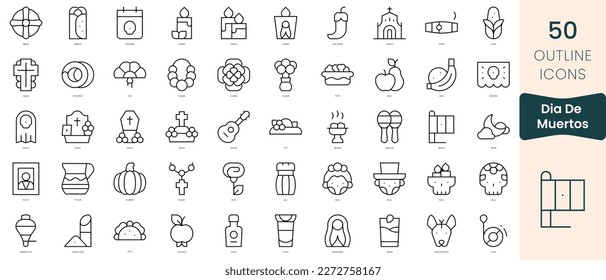 Set of dia de muertos icons. Thin linear style icons Pack. Vector Illustration