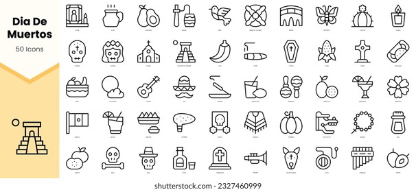 Set of dia de muertos Icons. Simple line art style icons pack. Vector illustration