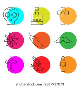 Set of dia de muertos Icons. Simple line art style icons pack. Vector illustration