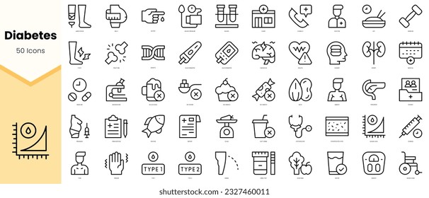 Set of diabetes Icons. Simple line art style icons pack. Vector illustration