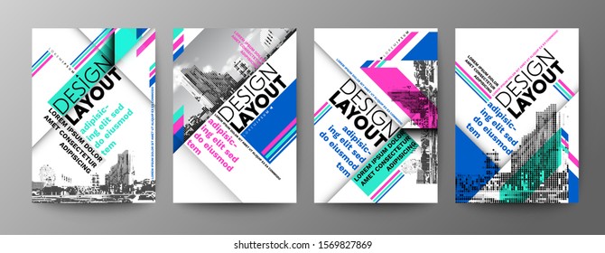 Set of Diagonal grid Typography Design layout. Abstract background for Poster, Brochure, Flyer, leaflet, Annual report, Book cover, banner. Template in A4 size.