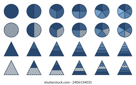 Conjunto de iconos de diagrama o división. diseño circular y triangular aislado en fondo blanco. vector para web, aplicación, plantilla, ui.